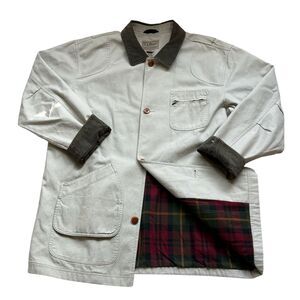 VTG LL Bean Original Field Coat Barn Chore Mens XXL Tall Beige Red Plaid Lined